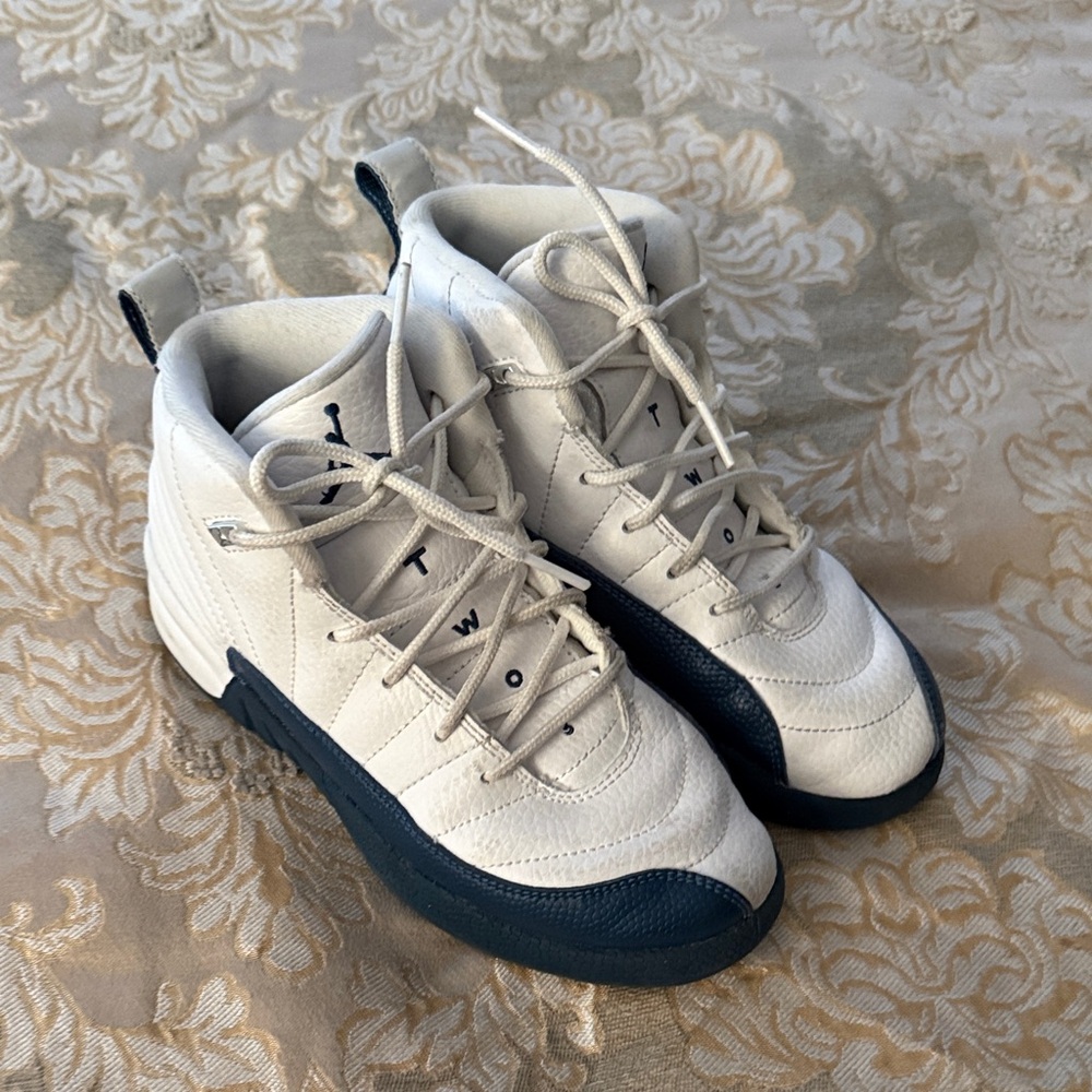 Jordan Kids White and Navy High-Top Sneakers